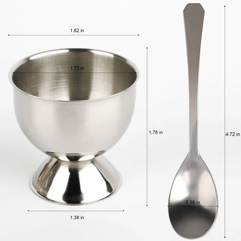 Quality Stainless Steel Egg Cup Set 12 Includes 6 Holders and Spoons |