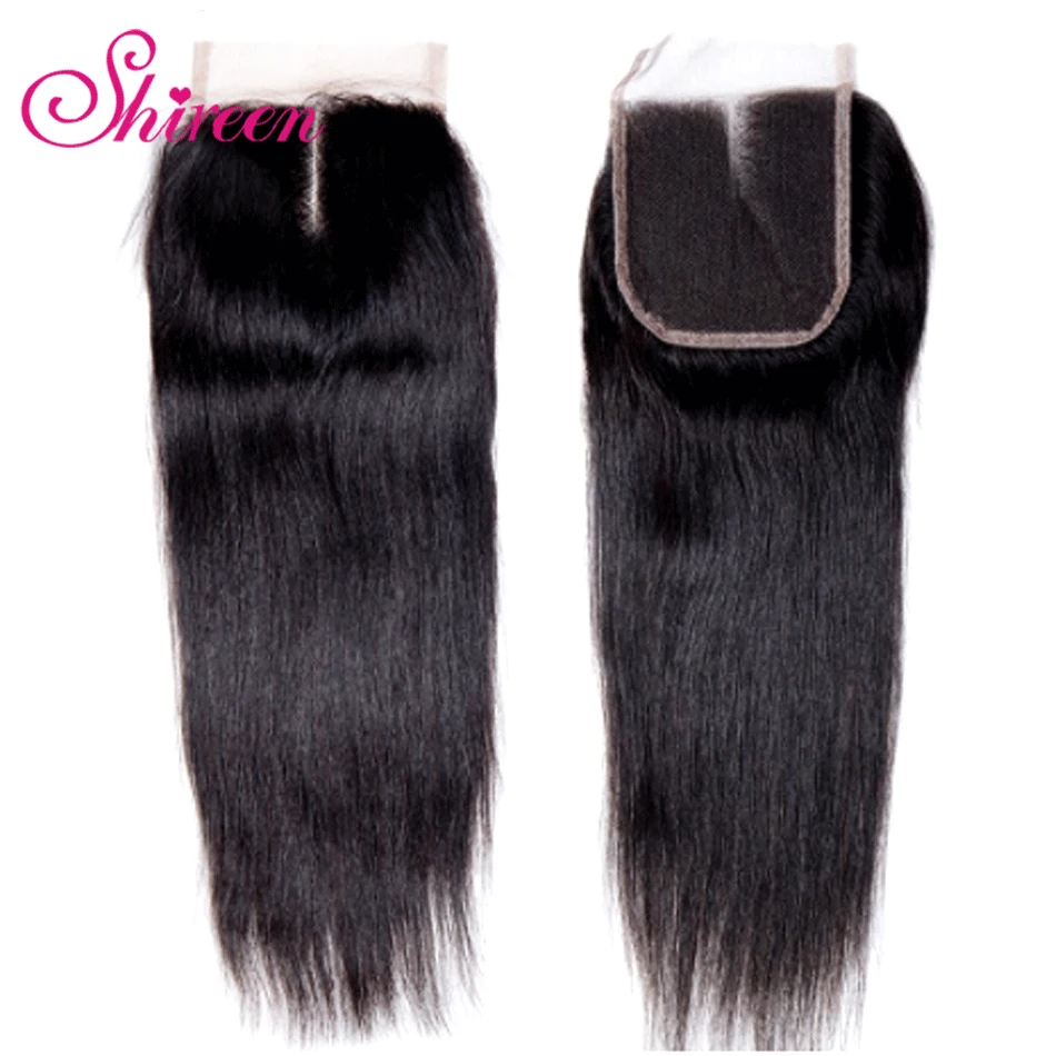 Shireen волосы бразильские прямые кружева закрытие натуральный черный цвет 4*4