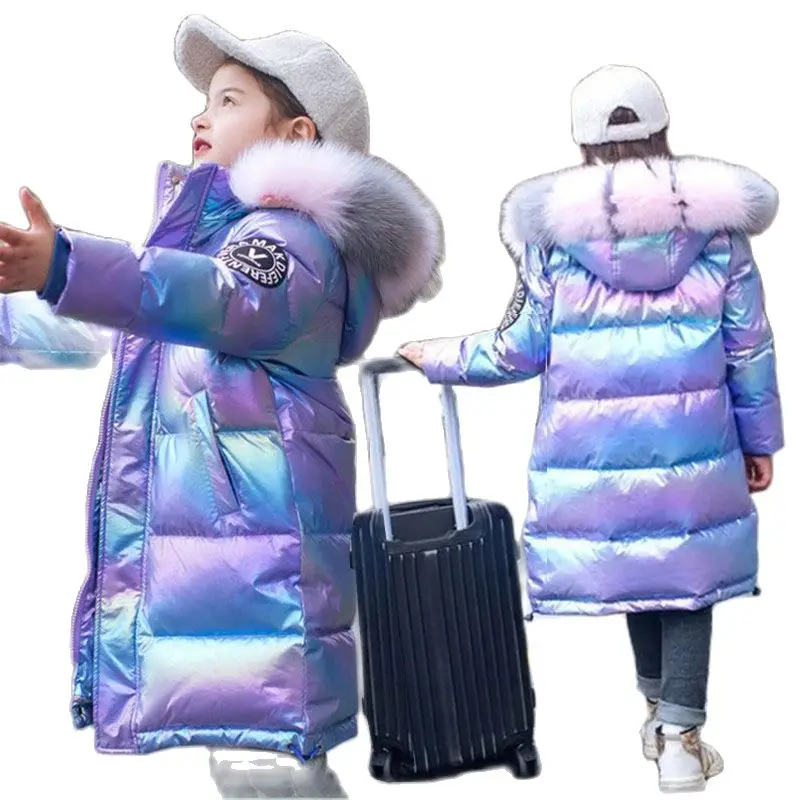 

Winter Children‘s Coats for Girls Down Jackets 2021 New Fashion Shiny Hooded Jacket Coat 4-14y Teenage Cotton Parkas Outerwear