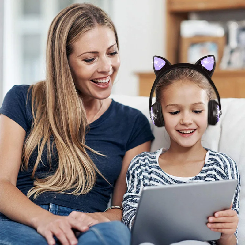ZW-19 Bluetooth наушники светодиодный светильник кошачьи уши гарнитура беспроводные наушники HIFI стерео бас наушники для телефонов с микрофоном
