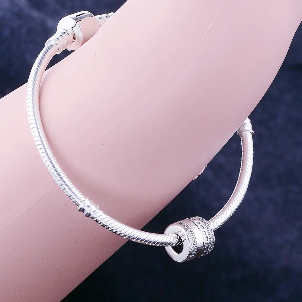 

Berloque 925 Sterling Silver Round CZ Line Charm Fit Original Charms Bracelets DIY Beads Jewelry for Women