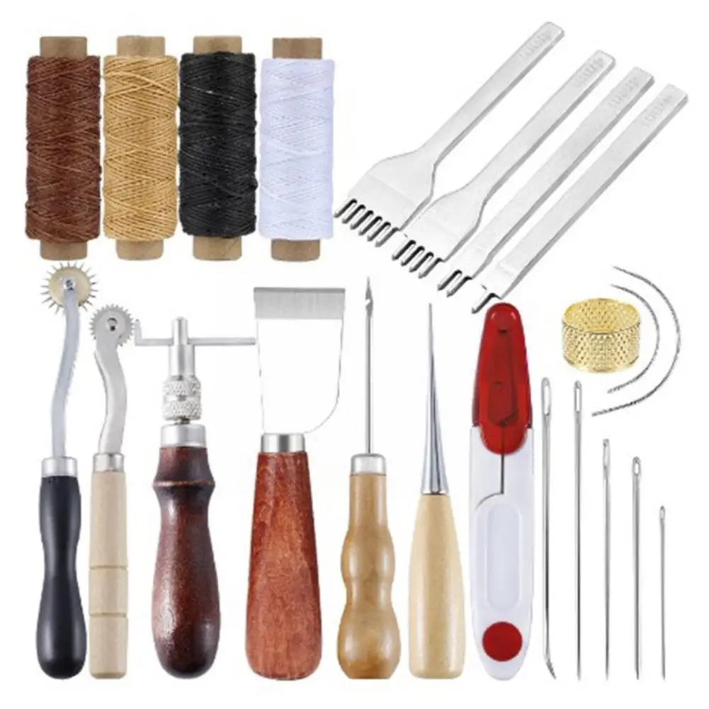 

15/23pcs Professional Leather Craft Tools Kit Hand Tools Punch Set Carving Set Stitching Saddle Accessories Sewing Work DIY V2D9