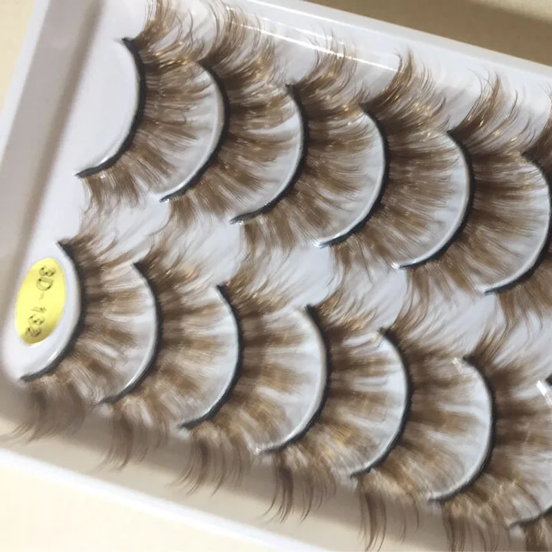 

10 Pairs Colorful Mink False Eyelashes Long Brown Fake Eye Lash Extension with Tray Packaging for Stage Makeup Party Dramatic