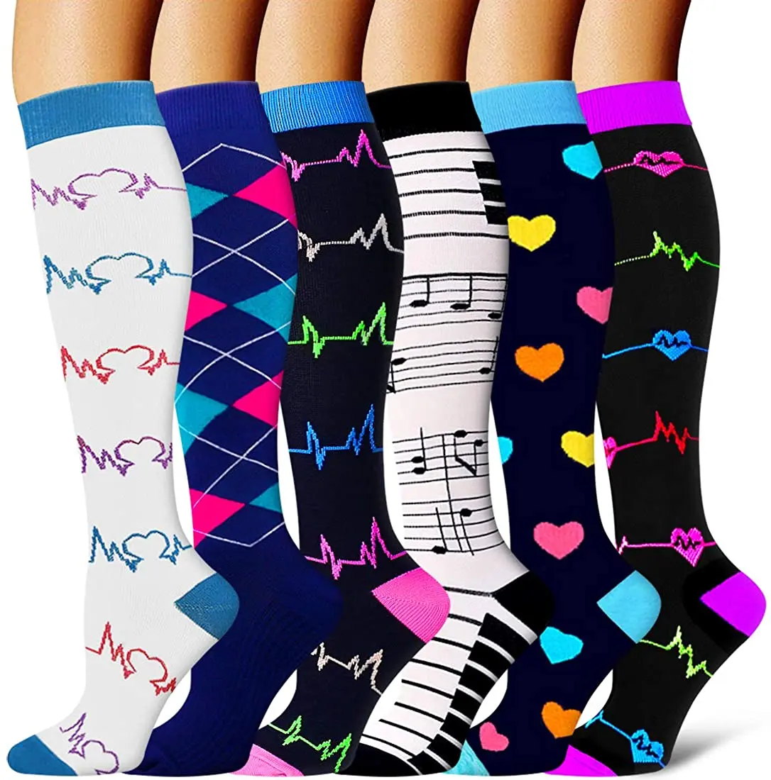 Men Women Compression Socks Sports Happy Compression Stocking for Anti Fatigue Pain Relief Knee High Compression Socks