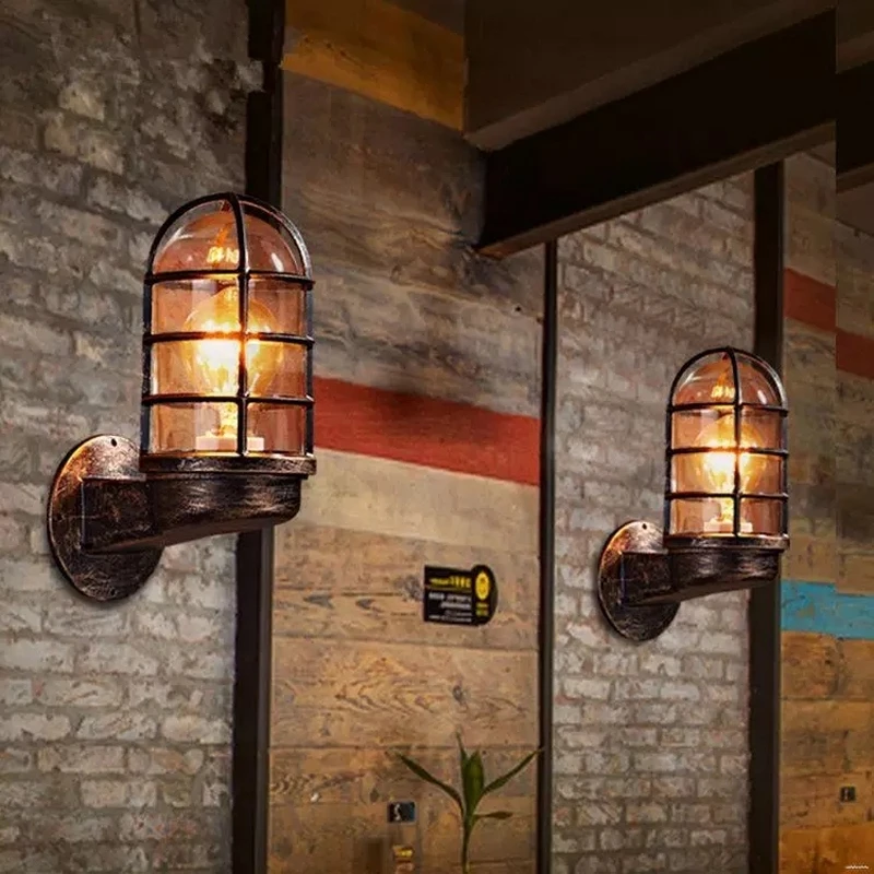 

Indoor Vintage Industrial Unique E27 Wall Light Cage Guard Sconce Loft Light Fixture Lighting Wall Lamps Iron Copper Lighting