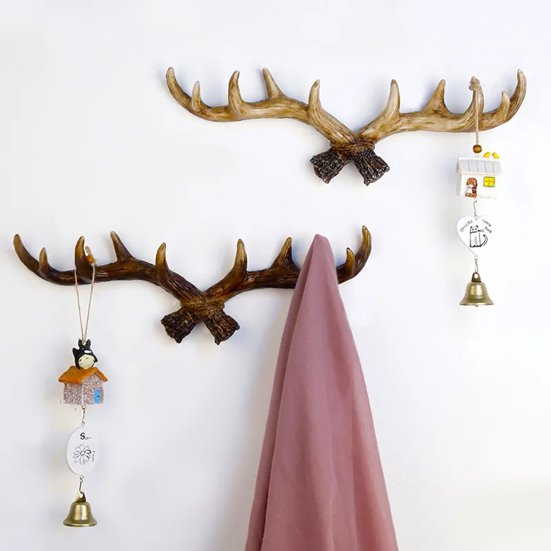 

European Style Retro Antlers Hooks Wall Hanging Coat Hook Resin Sundries Hanger Wall Mounts Room Storage Racks Crafts Home Decor