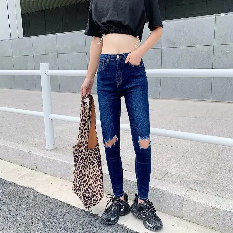 Женские джинсы-карандаш ZA голубые облегающие повседневные длинные брюки с