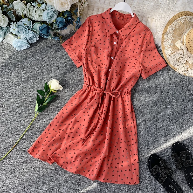 2019 лето осень новое корейское шифоновое платье с коротким рукавом женское