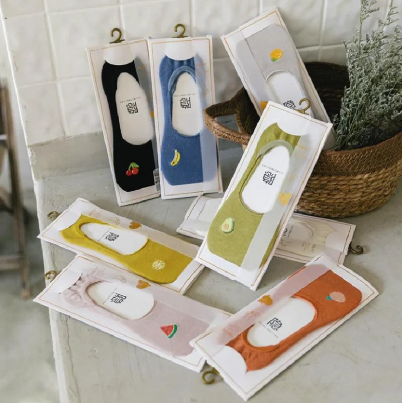 Новинка милые японские носки с вышивкой фруктов для весны и лета носки-лодочки из