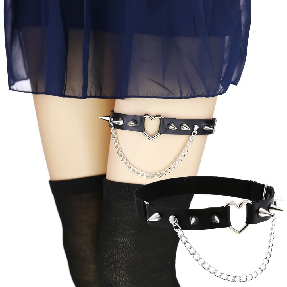 

Gothic Steampunk Rock Soft Girl Love Rivets Long Nails Garter Belt PU Punk Chain Leg Ring Lolita Cosplay Stockings Accessories