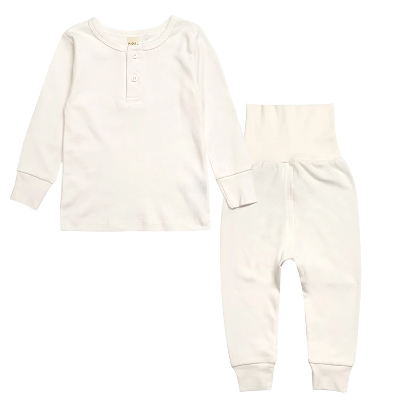 2022 New Baby Boys Girls Pure Color Pajama Cotton Long Sleeve Shirt+Pants 2 pieces Children's Soft Pajamas Bodysuit Home | Детская