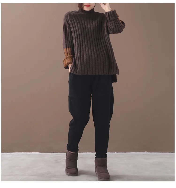 Женский зимний свитер в стиле ретро свободный полоску с высоким воротником