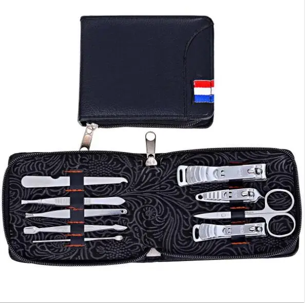 

2 colors Zipper bag nail clippers set nail tools carbon steel 9pcs/set