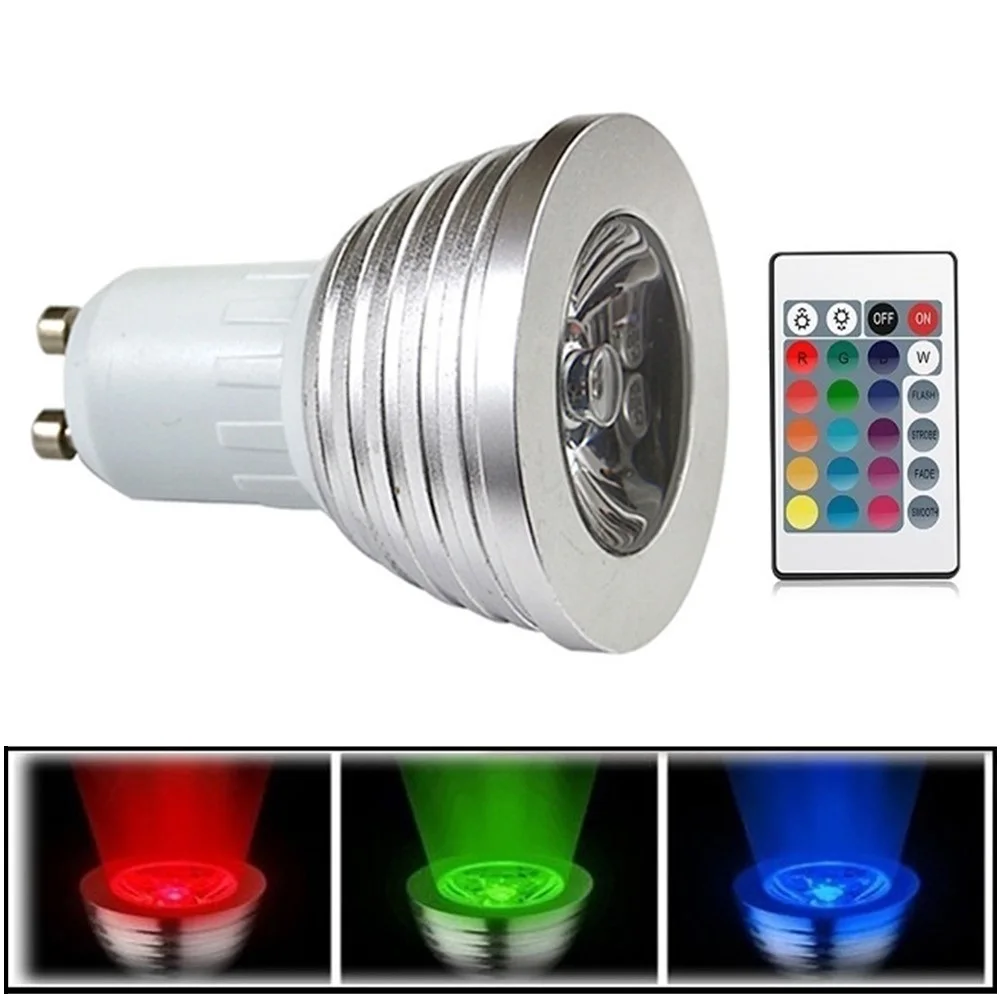 Оптовая продажа 10 шт. 3 Вт RGB светодиодный прожсветильник Тор GU10 16 цветов