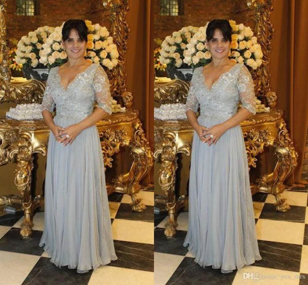 Длинное платье для матери невесты серебристо серое вечернее шифоновое с
