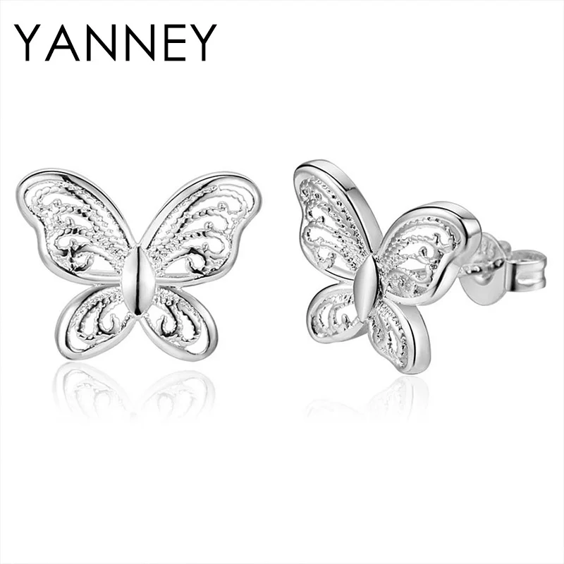 

YANNEY 925 Sterling Silver Exquisite Butterfly Stud Earrings For Women Fashion Wedding Jewelry Couple Earrings