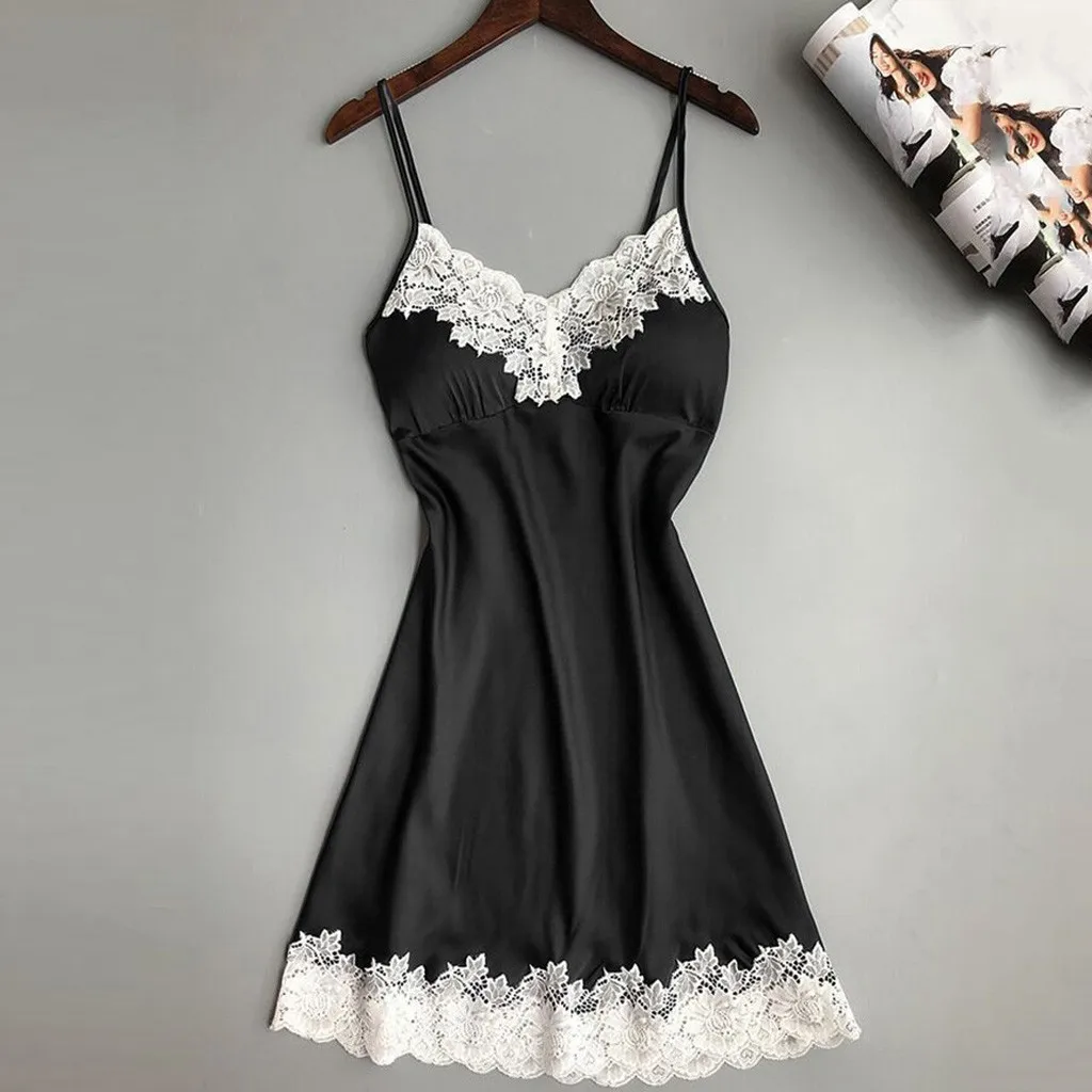 

Sexy Satin Sleepwear Women Sleep&Lounge Silk Robes Female Lace Strap Nightdress Pyjama Winter Bathrobe Home Suit Hot