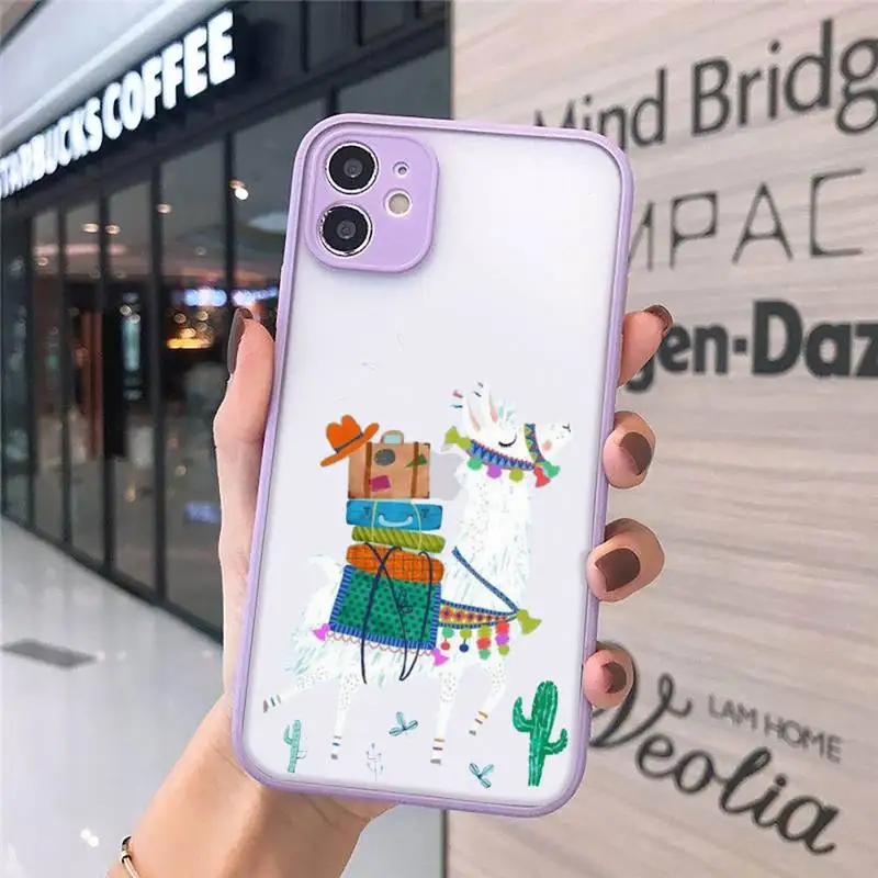 

Kawaii Cute Llama Alpaca Phone Case purple matte transparent For iPhone 7 8 x xs xr 11 12 pro plus max mini Clear Funda