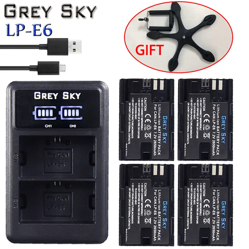 charger and 4battery 2650mAh 7.2V LP-E6 LP E6 Battery+ USB LCD Charger For Canon EOS 5D4 5D3 60D 6D 7D 70D 80D 5DSR Camera - Цвет: charger and 4battery