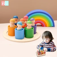montessori toys 12 colorsset wooden rainbow building block villain doll diy creative stacking balance game toy for kids gift