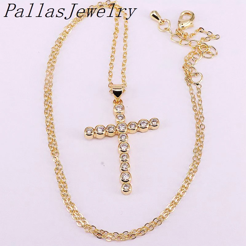 10Pcs Gold Color Clear Cubic Zirconia CZ Micro pave Cross necklace Charm Statement Jewelry | Украшения и аксессуары