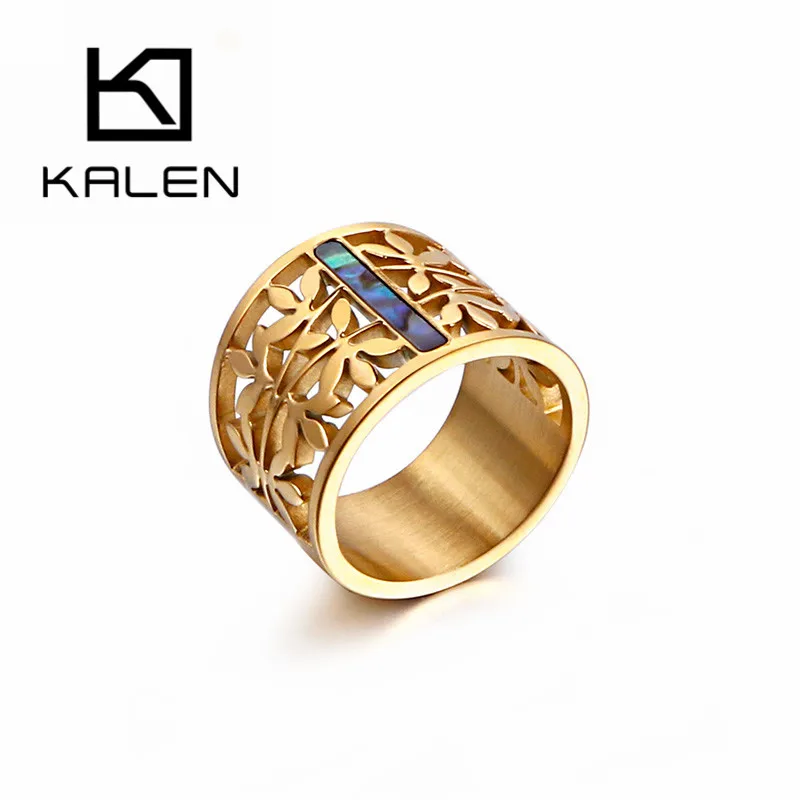 

KALEN New Stainless Steel Rings For Women Fashion Hollow Branch Flower Gold Color Rings Mujer Bague Party Jewelry