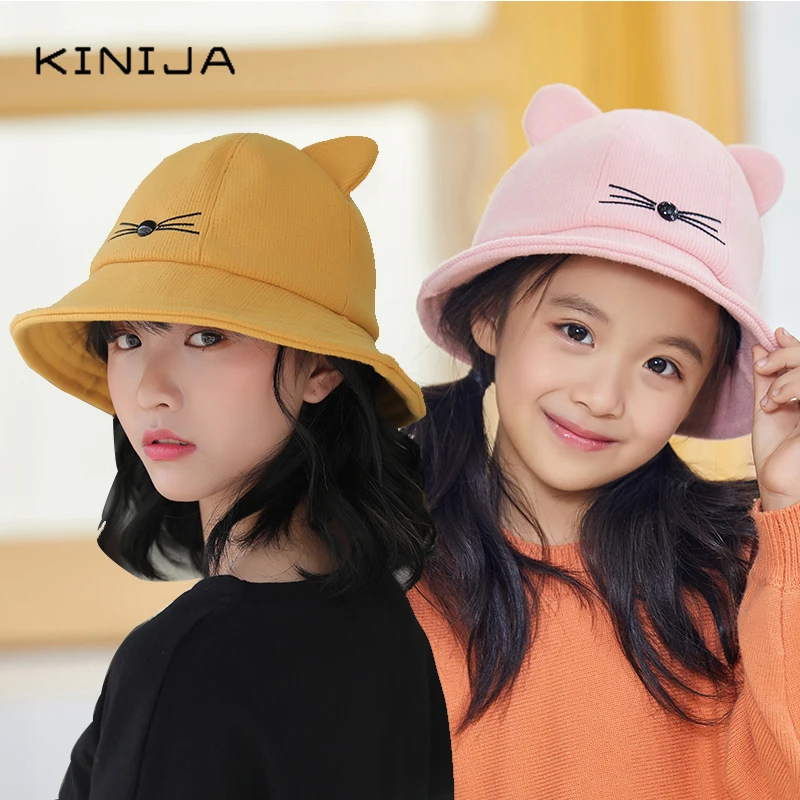 Шляпа для родителей и детей Женская шерстяная шляпа с кошачьими ушками рыбацкая