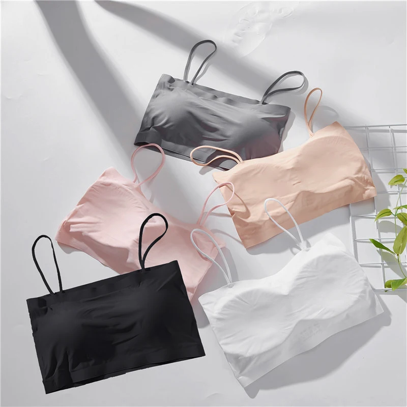 

Summer Women Ice Silk Wrapped Chest Casual Sports No Steel Ring Breathable Sling Wrapped Chest with Pad