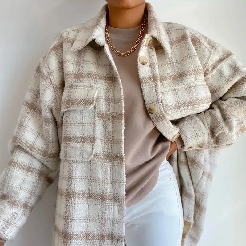 

GrBreezing Womenâ€™s Shirt Jacket Oversize Spring Coats and Jackets Grunge Clothes Office Women Fashion 2020 Vintage Plaid Shirt