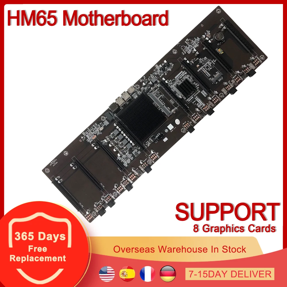 Материнская плата HM65 для майнинга 8 pcie X16 PCI-E 16X поддержка графических карт GPU
