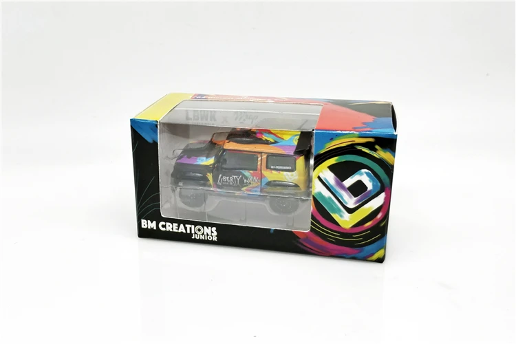 

1:64 BM Creations Suzuki Jimny Liberty Walk MINI G X THE WRAP ICON with Extra Wheels Diecast Model Car