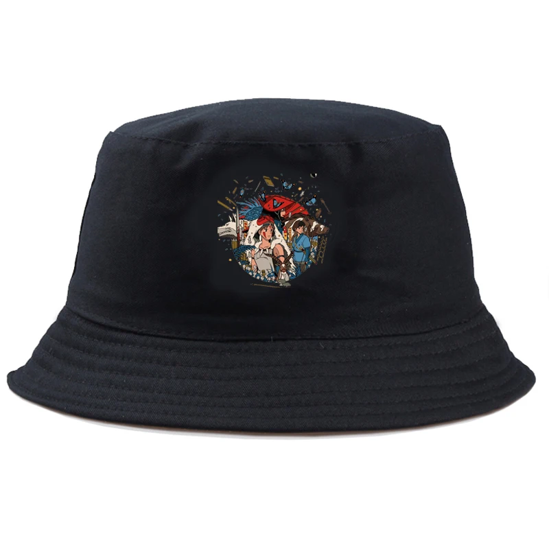 Graphic Princess Mononoke San Ashitaka Fashion Headwear Reversible Aesthetic Fishing Hat Cotton Harajuku Girl Boy Bob | Аксессуары для