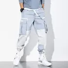Брюки-карго мужские черные, джоггеры, тренировочные штаны, Повседневная Уличная одежда в стиле хип-хоп, соединение, синие