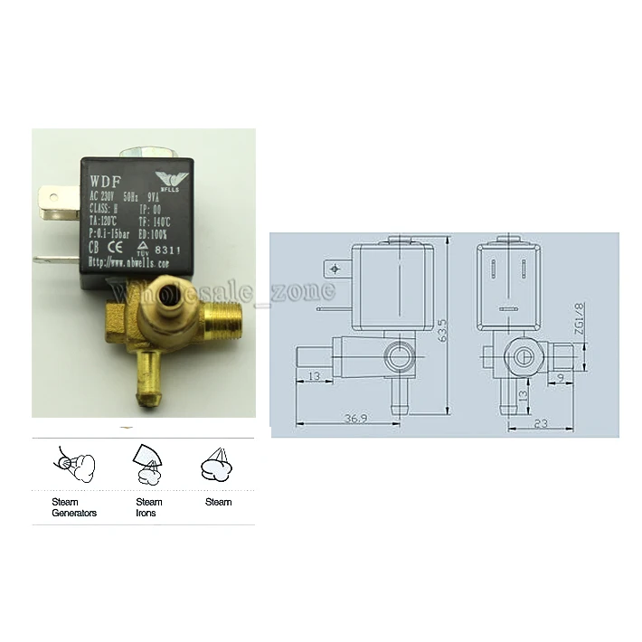 Нормально закрытый N/C 2/2 Way 15bar AC 230V G1/8 "латунный Железный паровой клапан 2