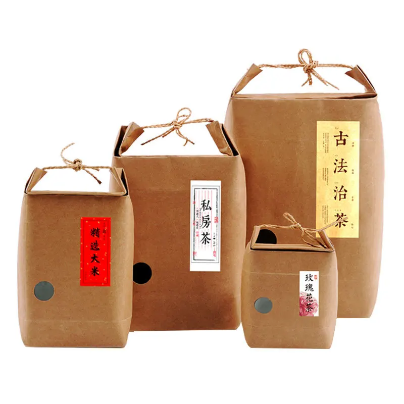 10pcs Standing Up Kraft Paper Packing Bag with Clear Window Kraft Cardboard Box For Rice Tea Food Storage Package Bags