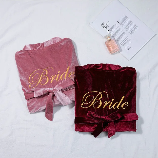 Велюровый Свадебный халат для невесты с вышивкой сатиновое женское кимоно