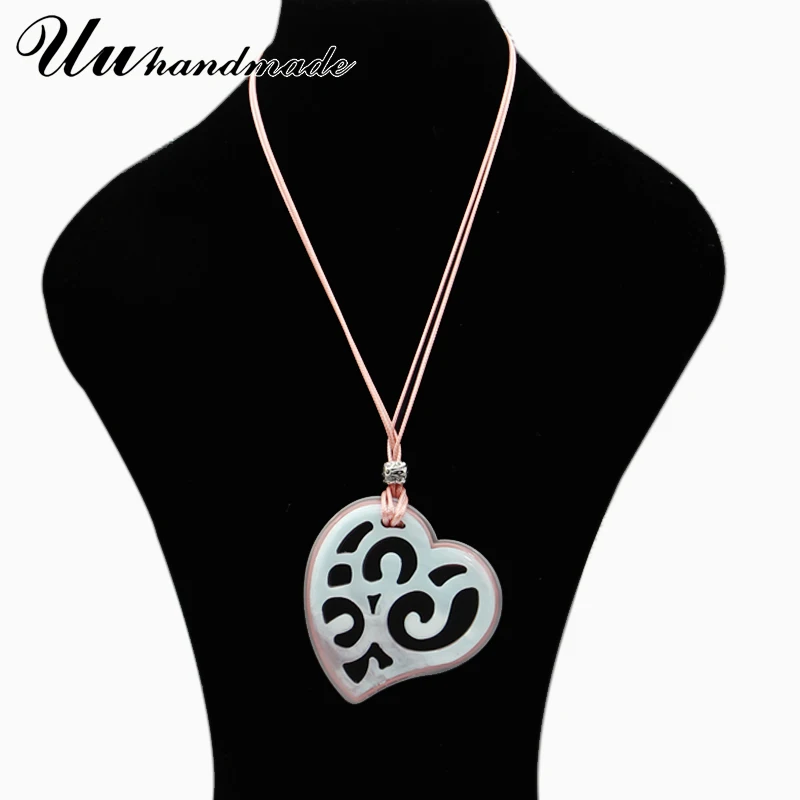 Готическое акриловое сердце кожаная цепочка ожерелье кулон богемные колье