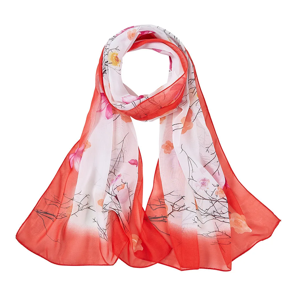 Китайский цветочный принт женский шарф Женский Теплый шифоновый Удобный с