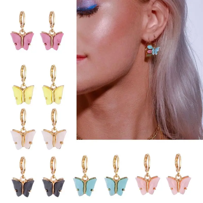 

6 Colors Butterfly Drop Earrings Tiny Dainty Mini Butterfly Hoop Earrings Set Jewelry for Women Girls