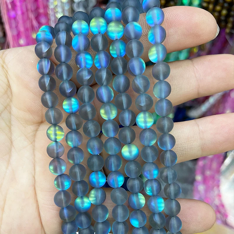 

Натуральный Матовый AB, матовые, яркие цвета, оникс серого цвета с блестками, круглый лунный камень свободные бусины DIY ожерелье браслет ювел...