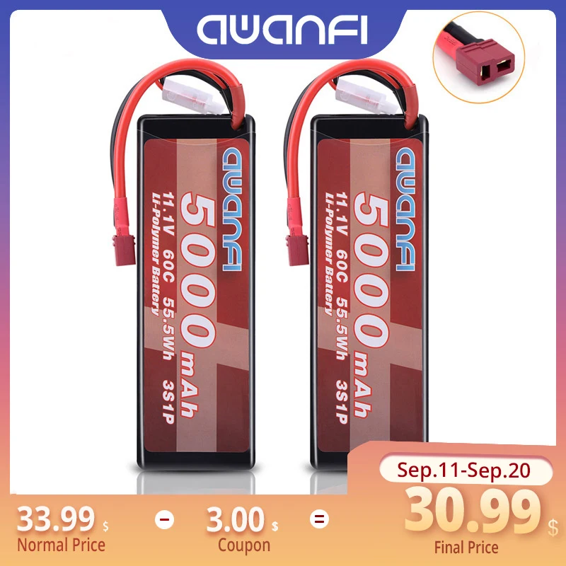 AWANFI 3S RC батарея 11 1 V 5000mAh 60C Lipo аккумулятор с Deans T Разъем для автомобилей Грузовик