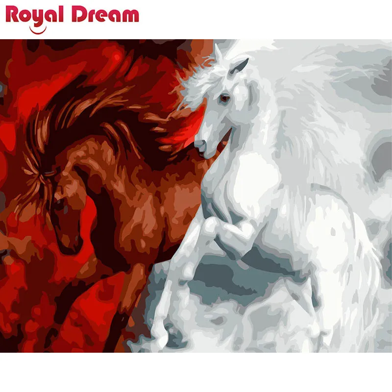 Набор для рисования по номерам на холсте красная и Белая лошадь | Дом сад