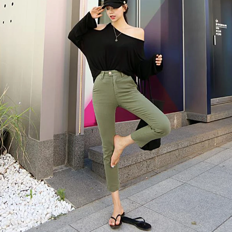 Узкие джинсы в уличном стиле для женщин облегающие с высокой талией женские