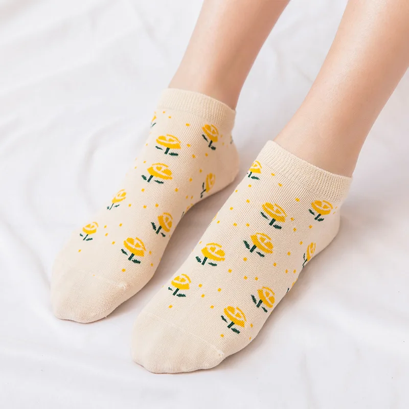 

Women's Socks Set Cotton Yellow Vanilla Series Cute High Quality Harajuku Japanese Fashion Kawaii Lolita Girl's Ankle Crew Socks