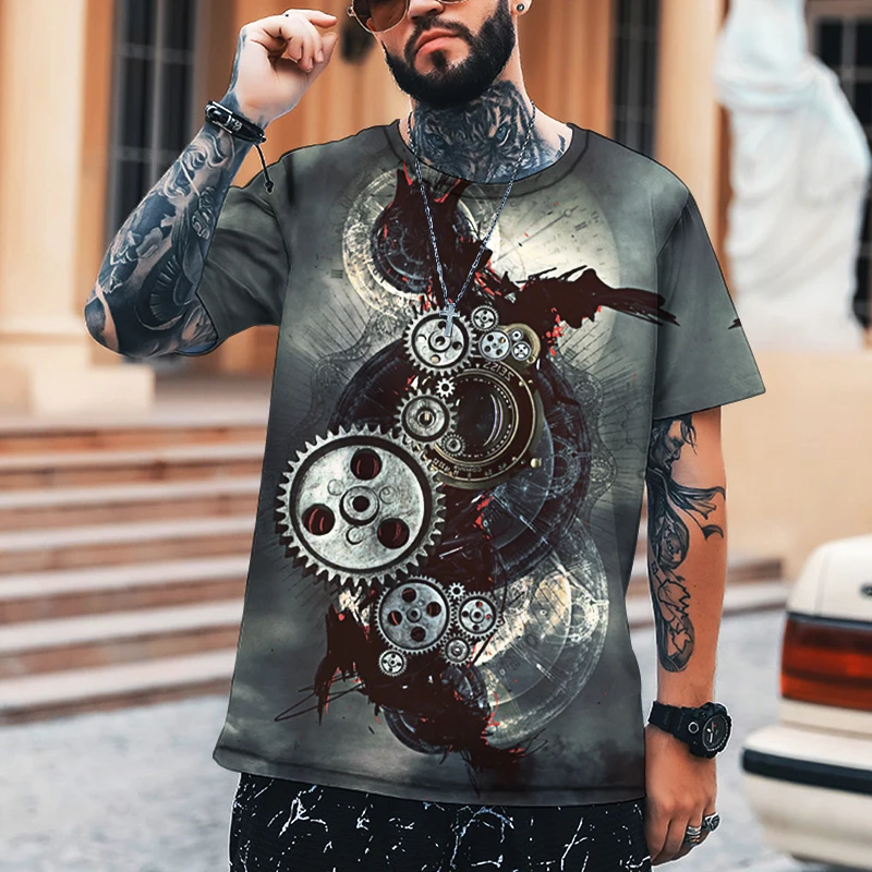 

KYCK Technology Information Giant 3D Printing Men's T-shirt High-quality Lycra Cotton Round Neck Top Super Comfortable 9XL