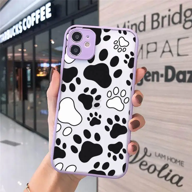 

Dog footprint Paw art pattern luxury shell Phone Cases matte transparent For iphone 7 8 11 12 plus mini x xs xr pro max cover