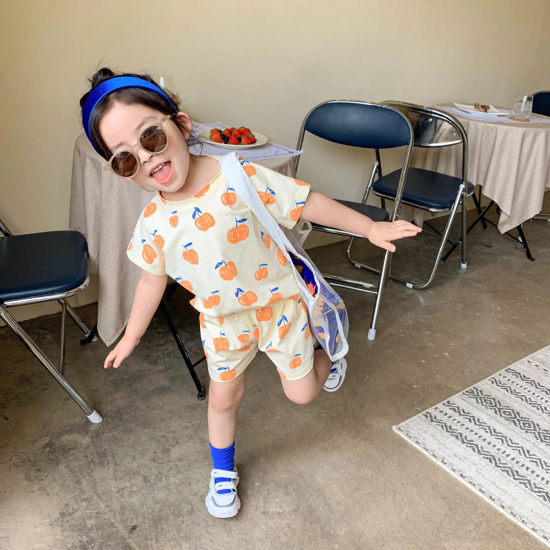 Летние комплекты одежды с милым принтом фруктов для девочек хлопковые наряды