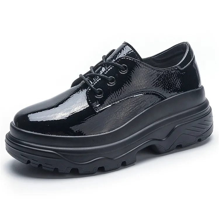 

Round Toe Shoes Woman 2021 Oxfords Black Flats Casual Female Sneakers Shallow Mouth Ladies' Footwear Clogs Platform New Leather