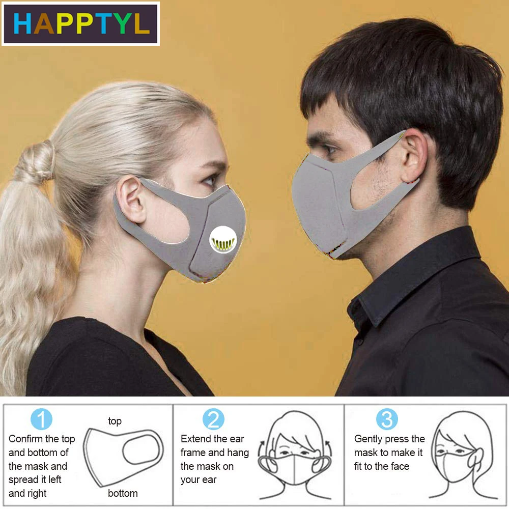 HAPPTYL 1 шт маски из губки с дыхательным клапаном моющаяся двухслойная