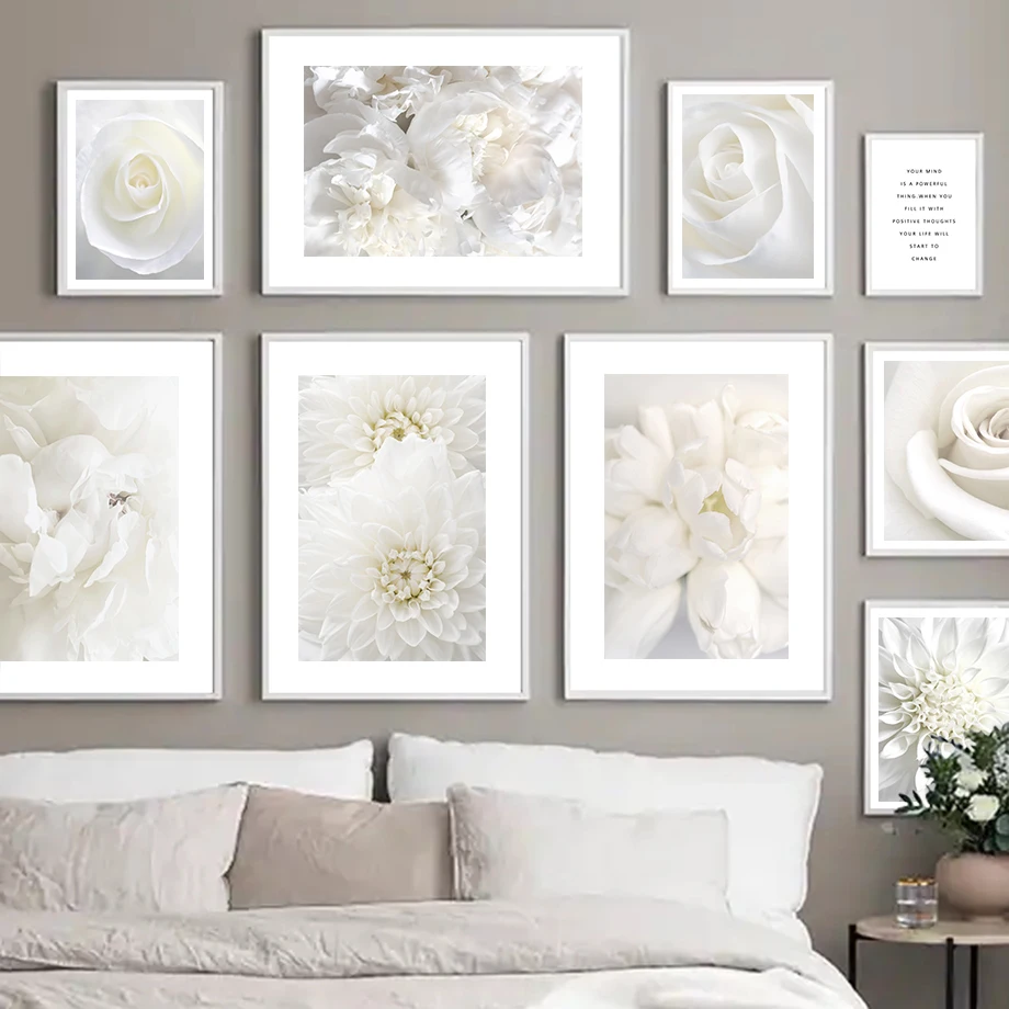 

White Rose Tulip Daisy Dahlia Peony Simplicity Chrysanthemum Nordic Wall Art Canvas Painting Poster And Prints Living Room Decor